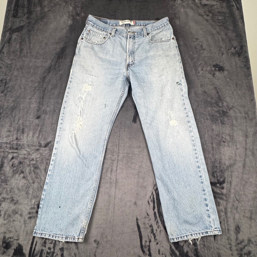 Levi's 505 Regular Fit Jeans Mens 34x30 Light Wash Distressed Y2K